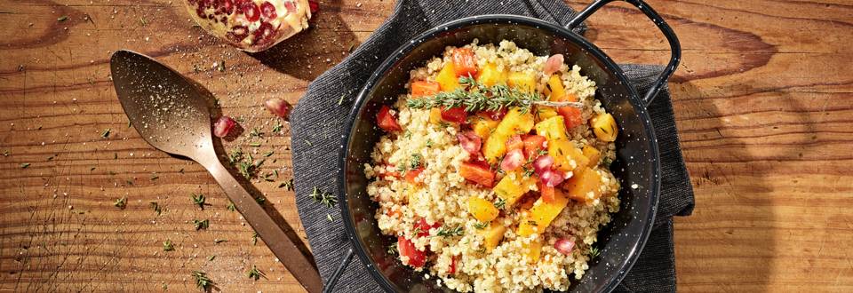 Receita Vegan - Salada de Quinoa com Abóbora e Romã